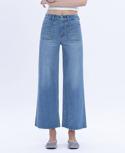 HIGH RISE COMFORT WAISTBAND CROP WIDE JEANS