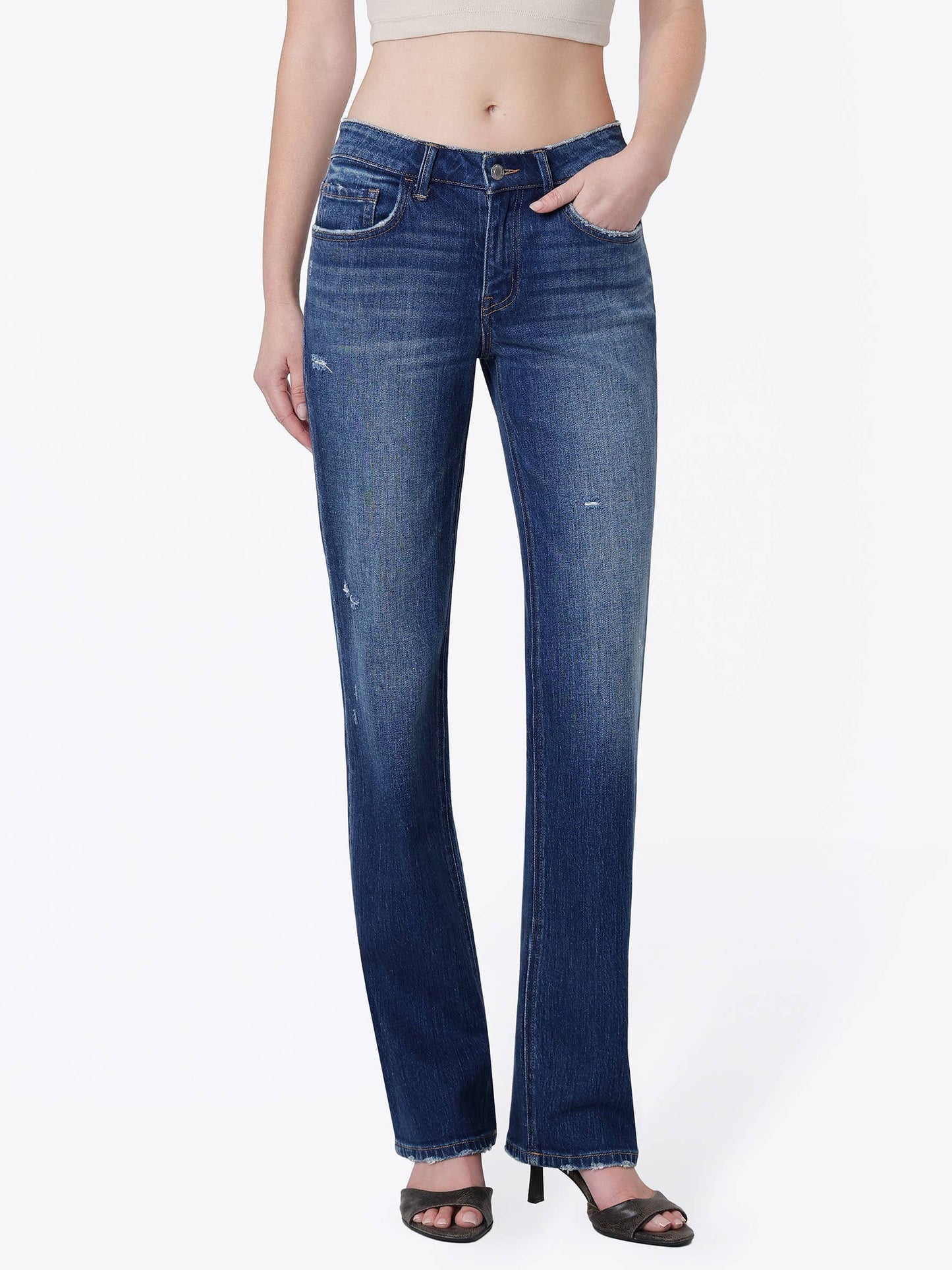 Mid Rise Dark Straight Jeans