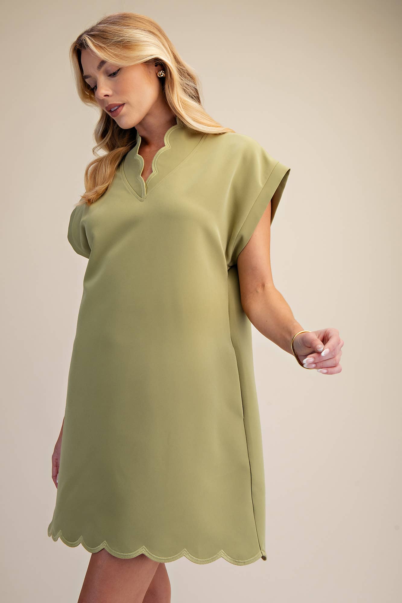 Pretty Scalloped Dress - Sage