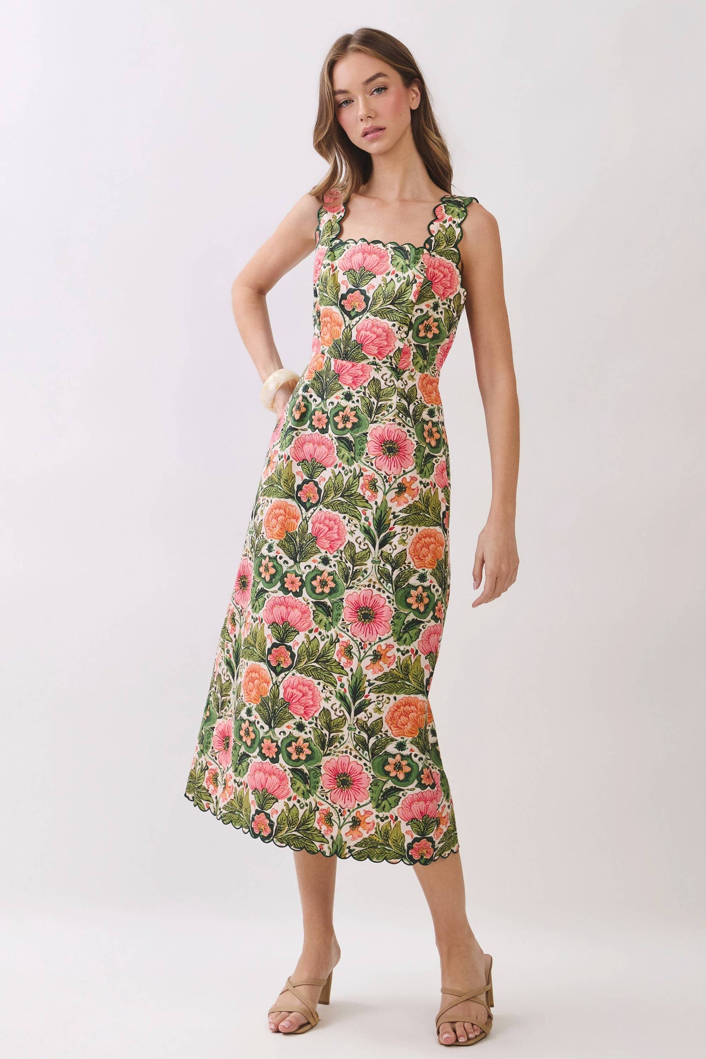 Floral Scallop Midi Dress