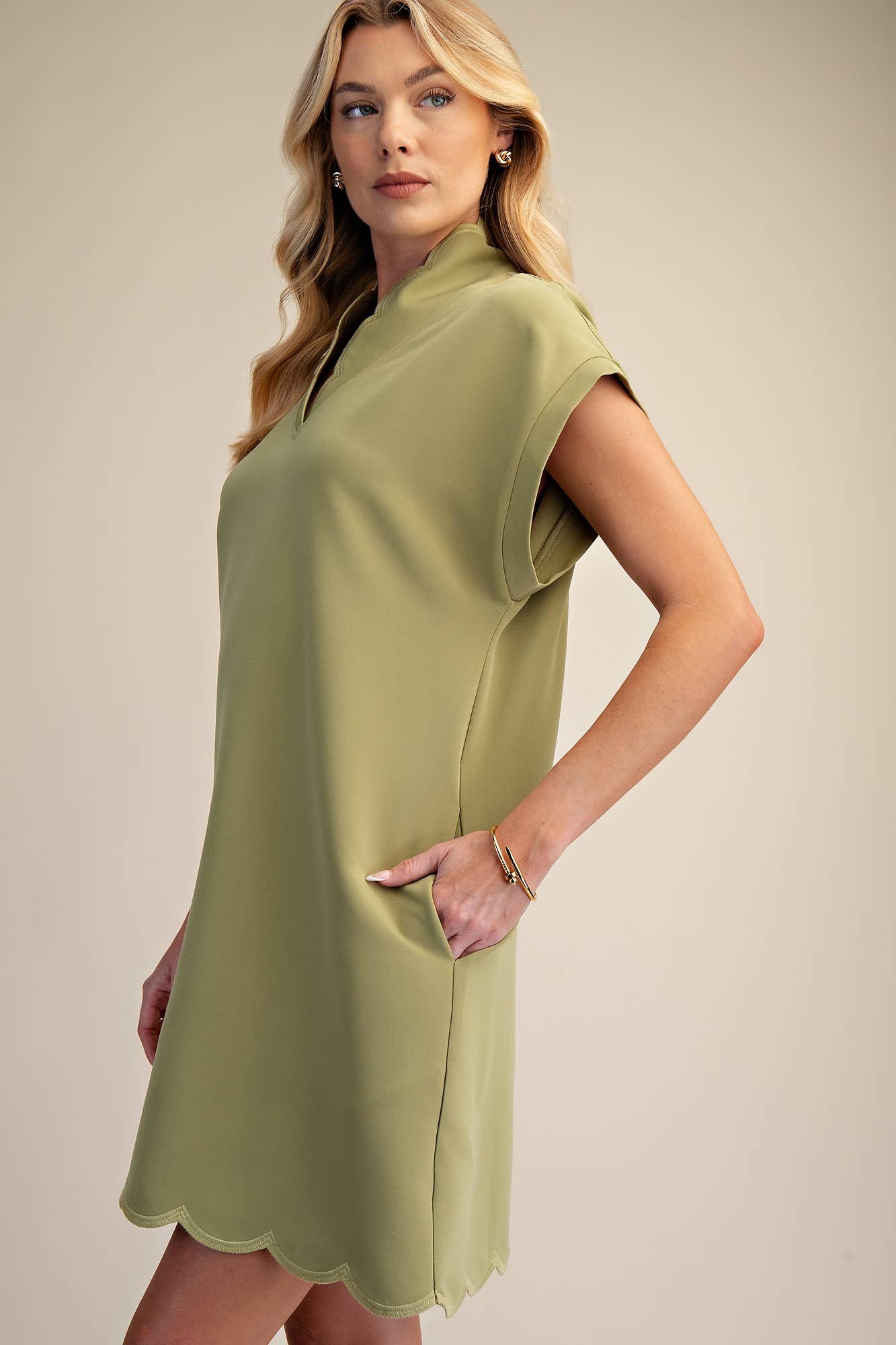 Pretty Scalloped Dress - Sage