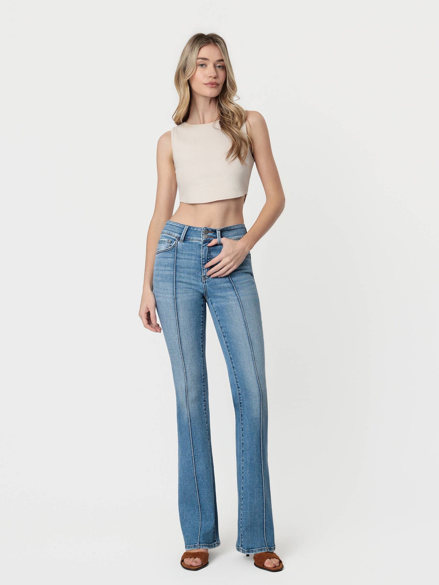 High Rise Pintuck Bootcut Jeans