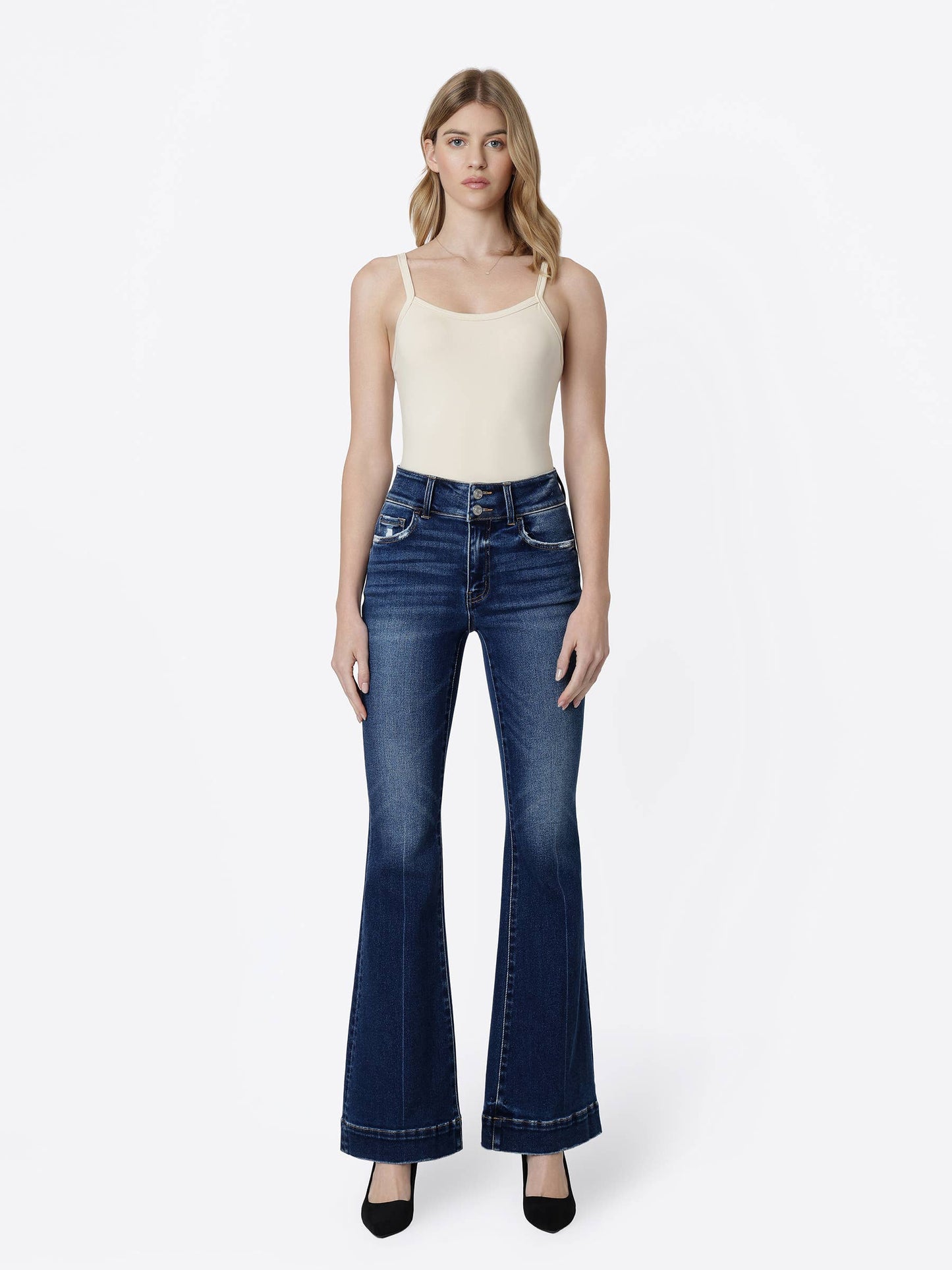 High Rise Yoke Flare Jeans