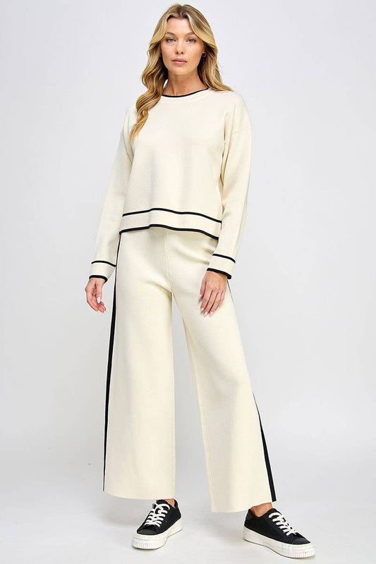 Contrast Stripe Sweater Set