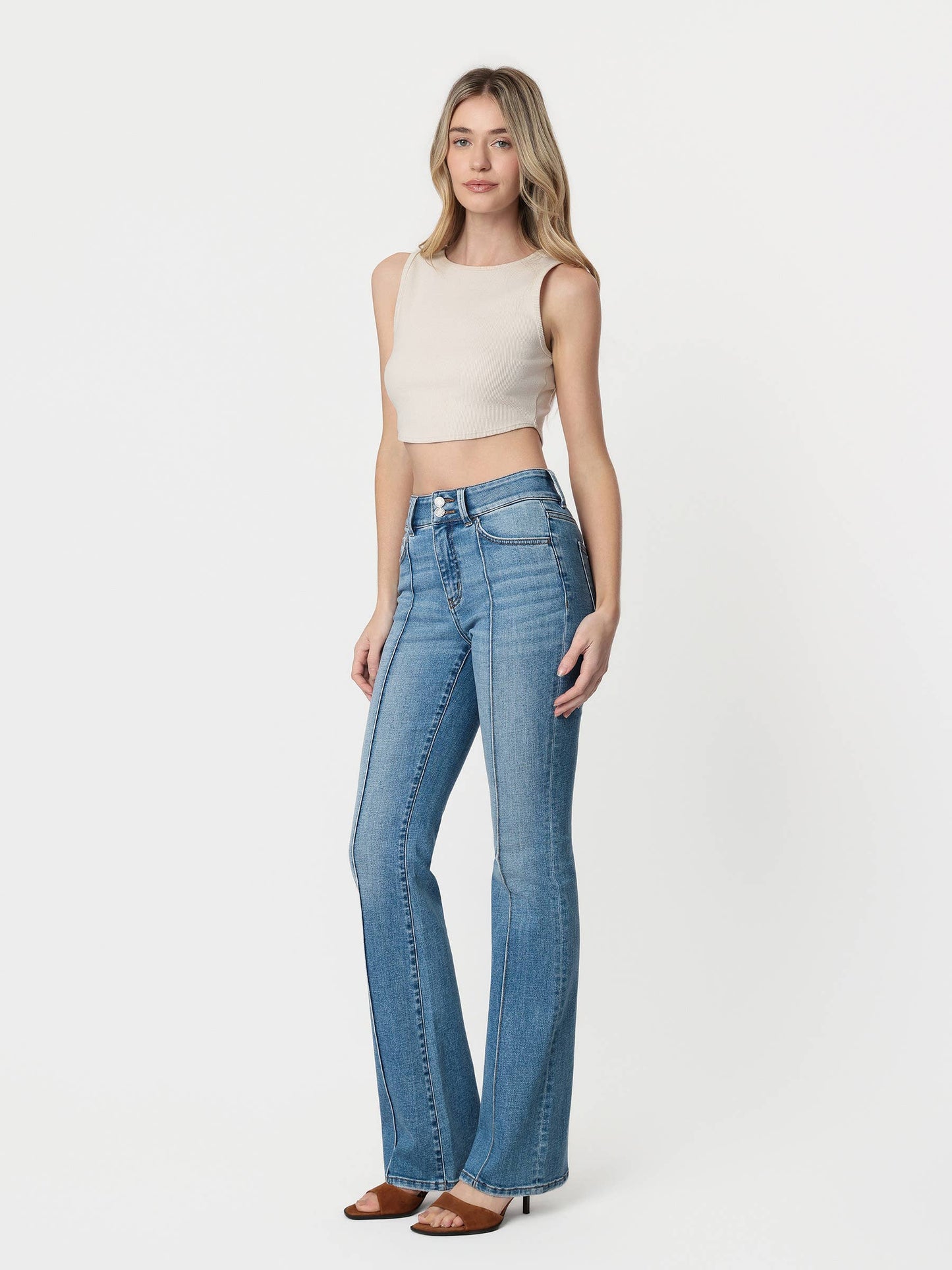 High Rise Pintuck Bootcut Jeans