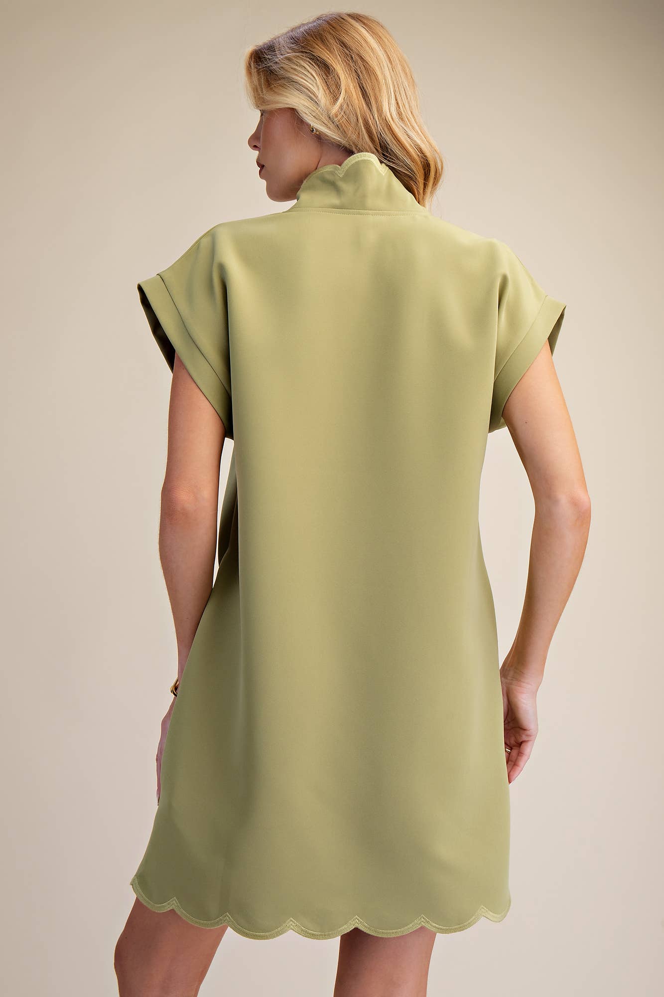 Pretty Scalloped Dress - Sage