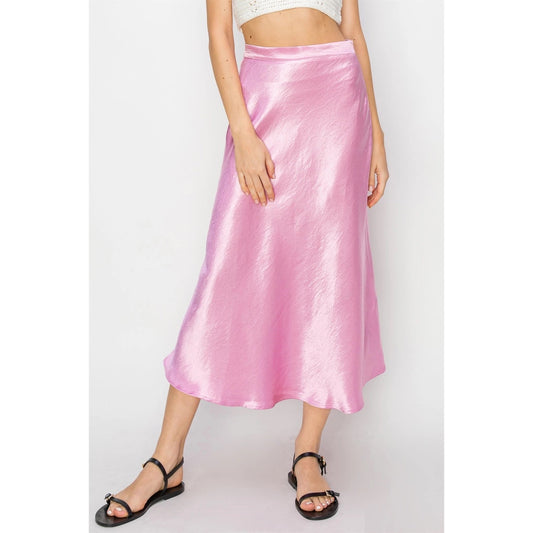 Satin Midi Skirt - Pink