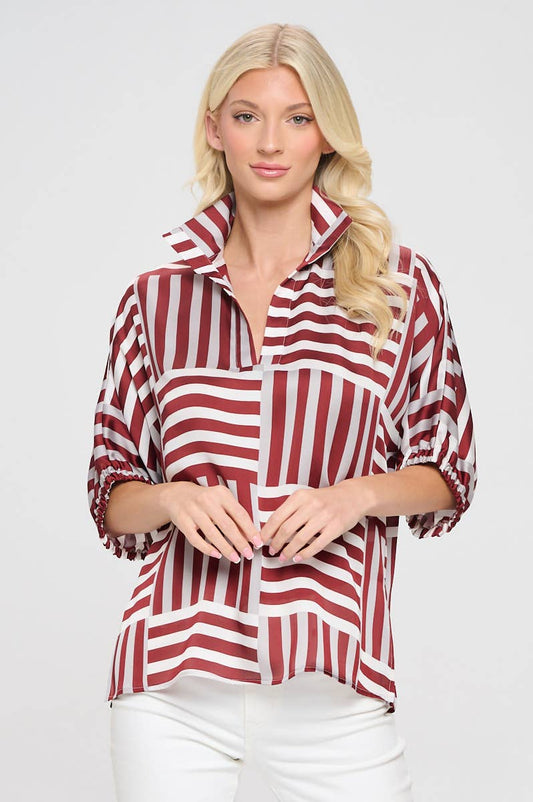 Sloan Blouse - Crimson Stripes