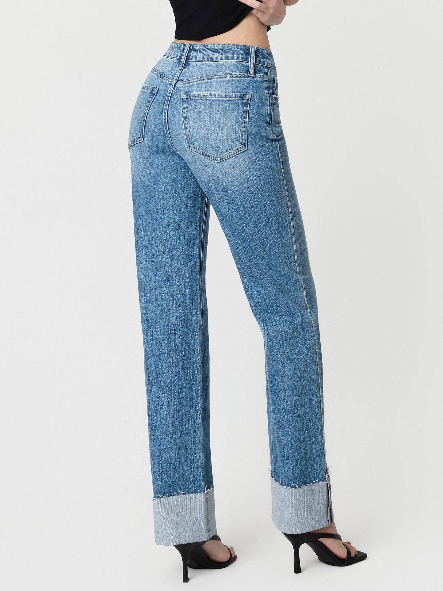 High Rise Cuffed Wide Leg Jeans