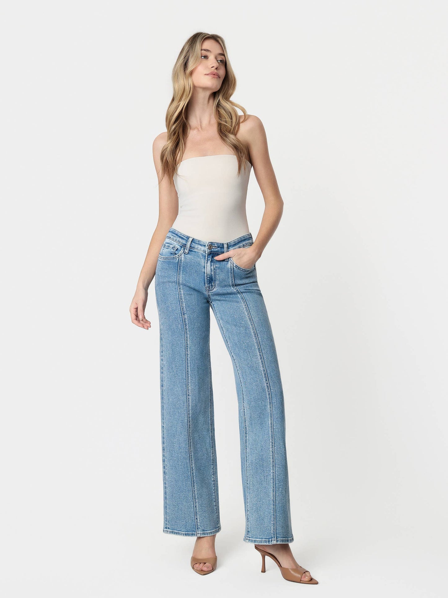 High Rise Panel Wide Leg Jeans