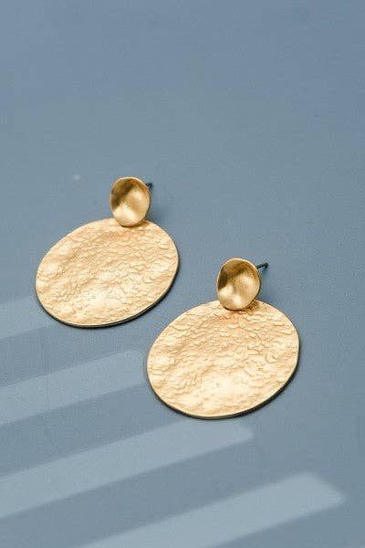 Hammered Drop Earrings - Gold
