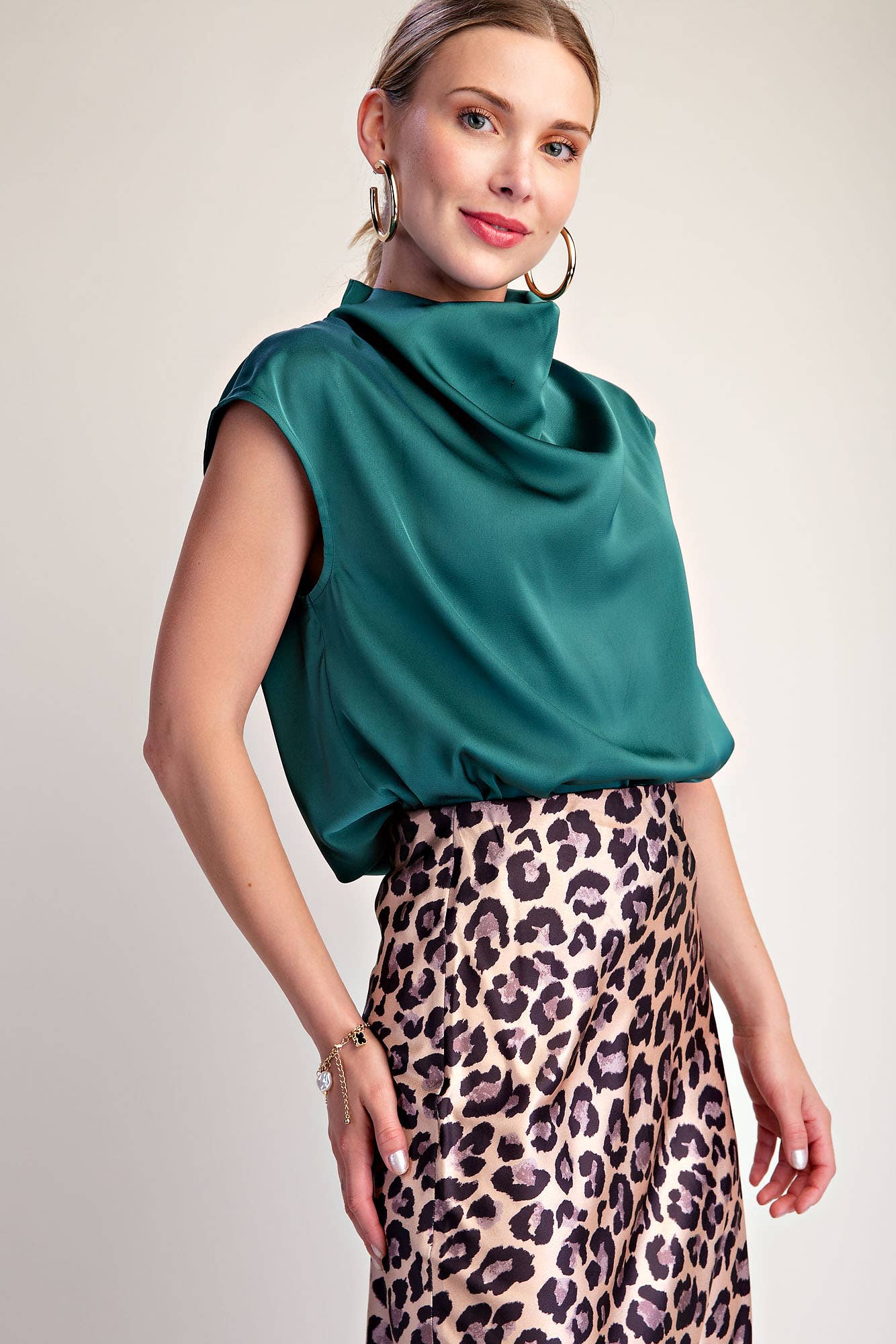Cowl Neck Top : Hunter Green