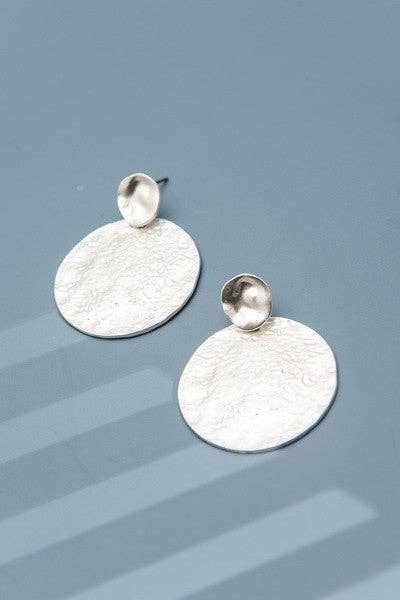 Hammered Drop Earrings - Silver