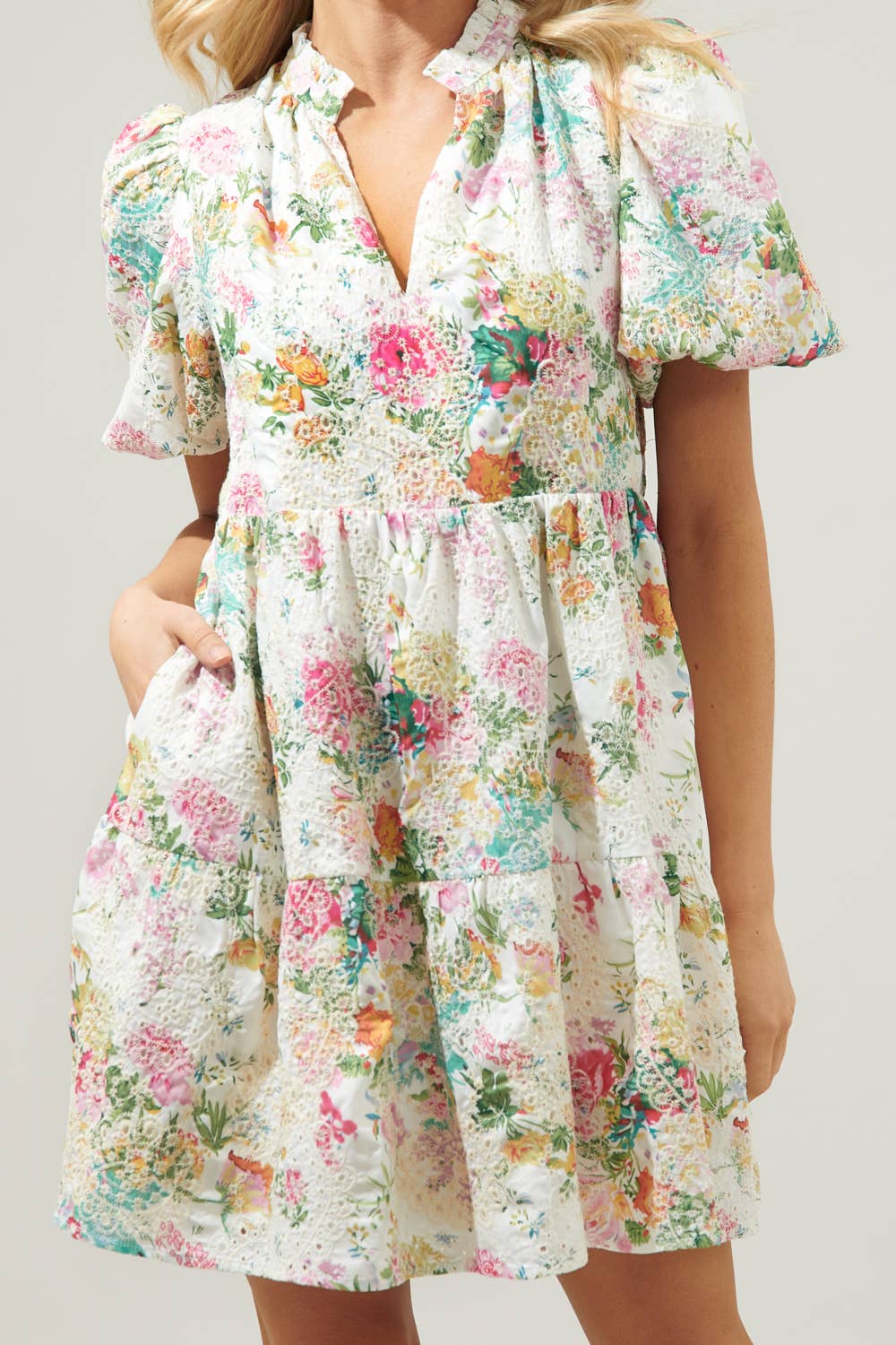 Eyelet Floral Mini Dress