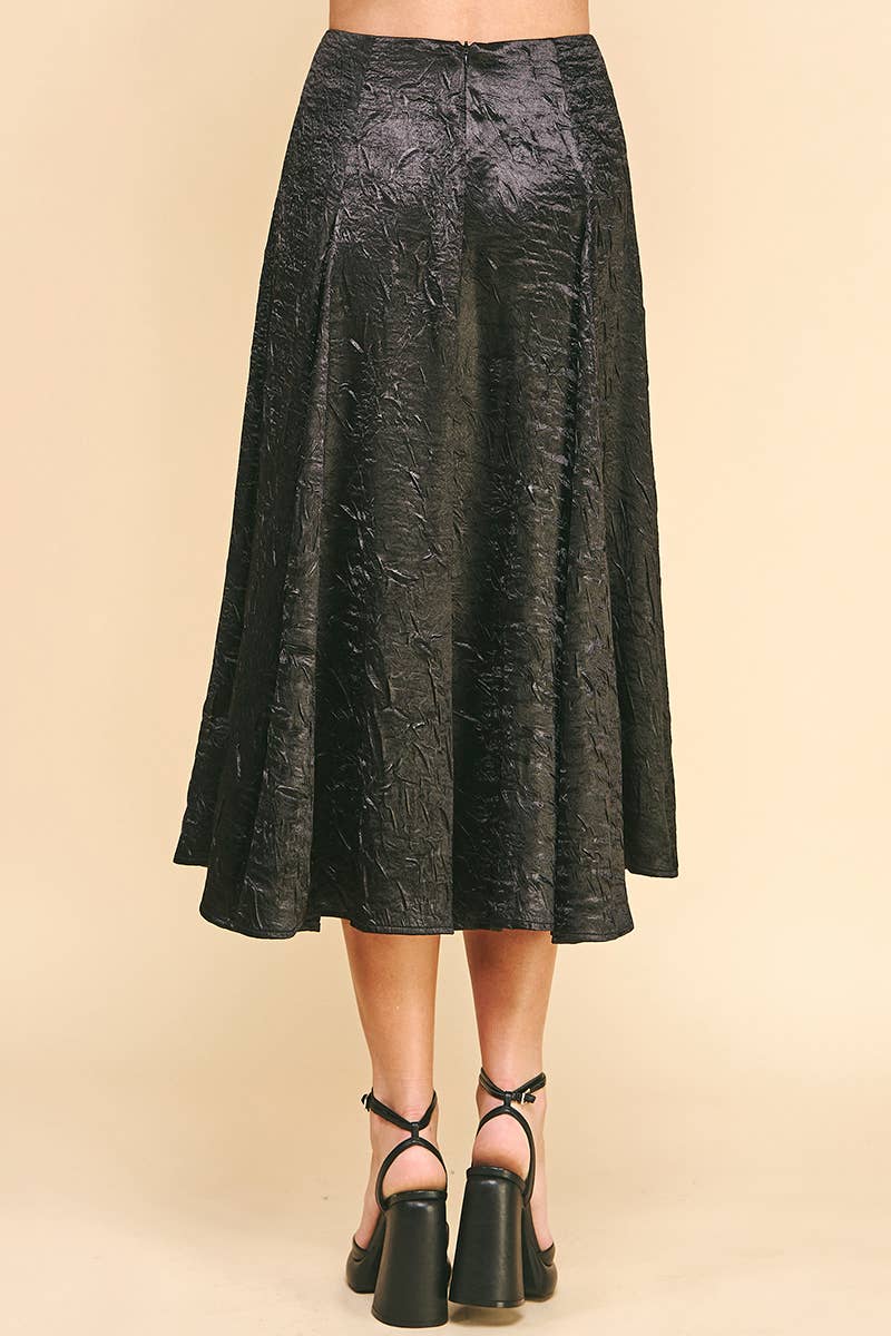 Textured Satin Skirt - Black