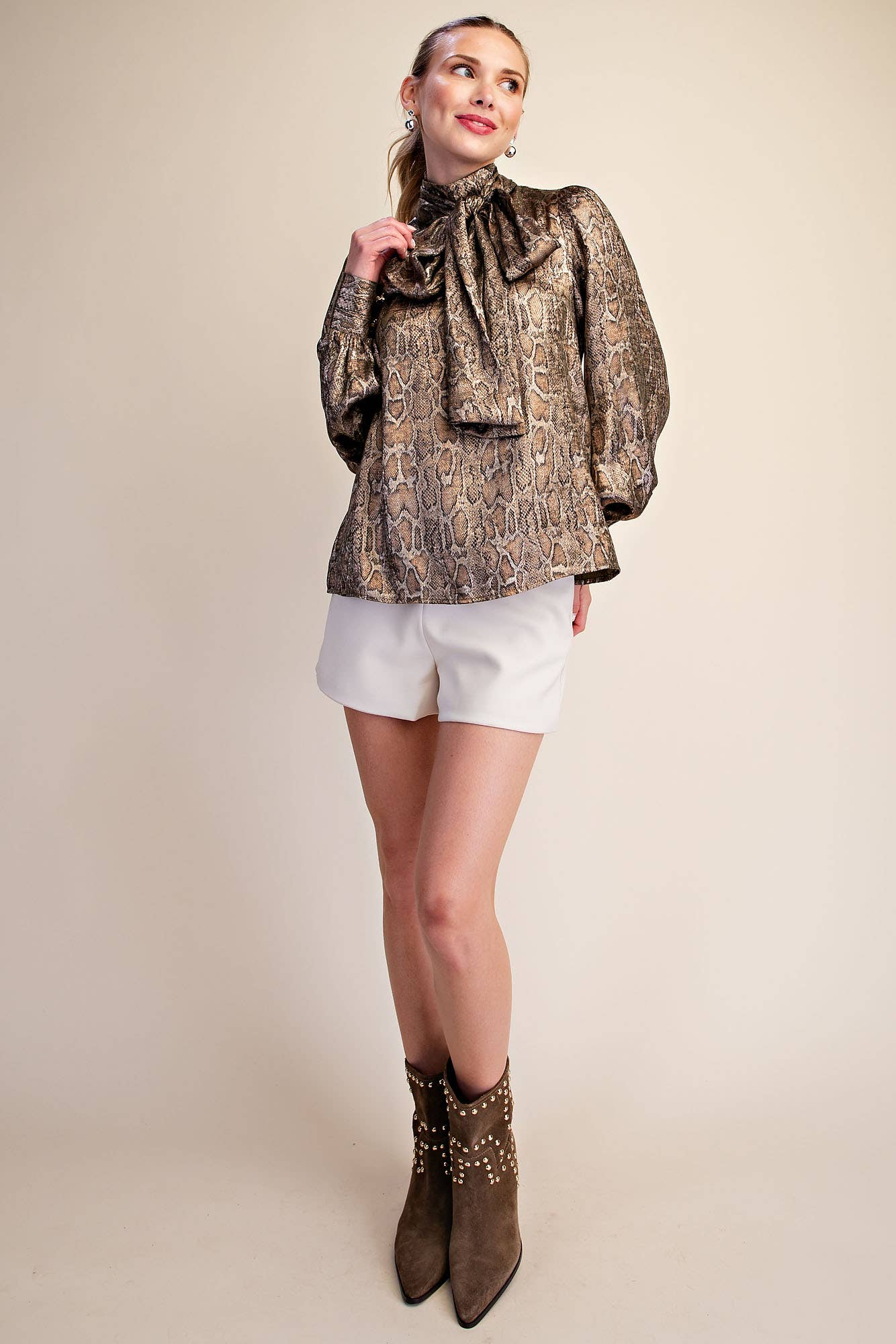The Sassy Satin Blouse -  Olive