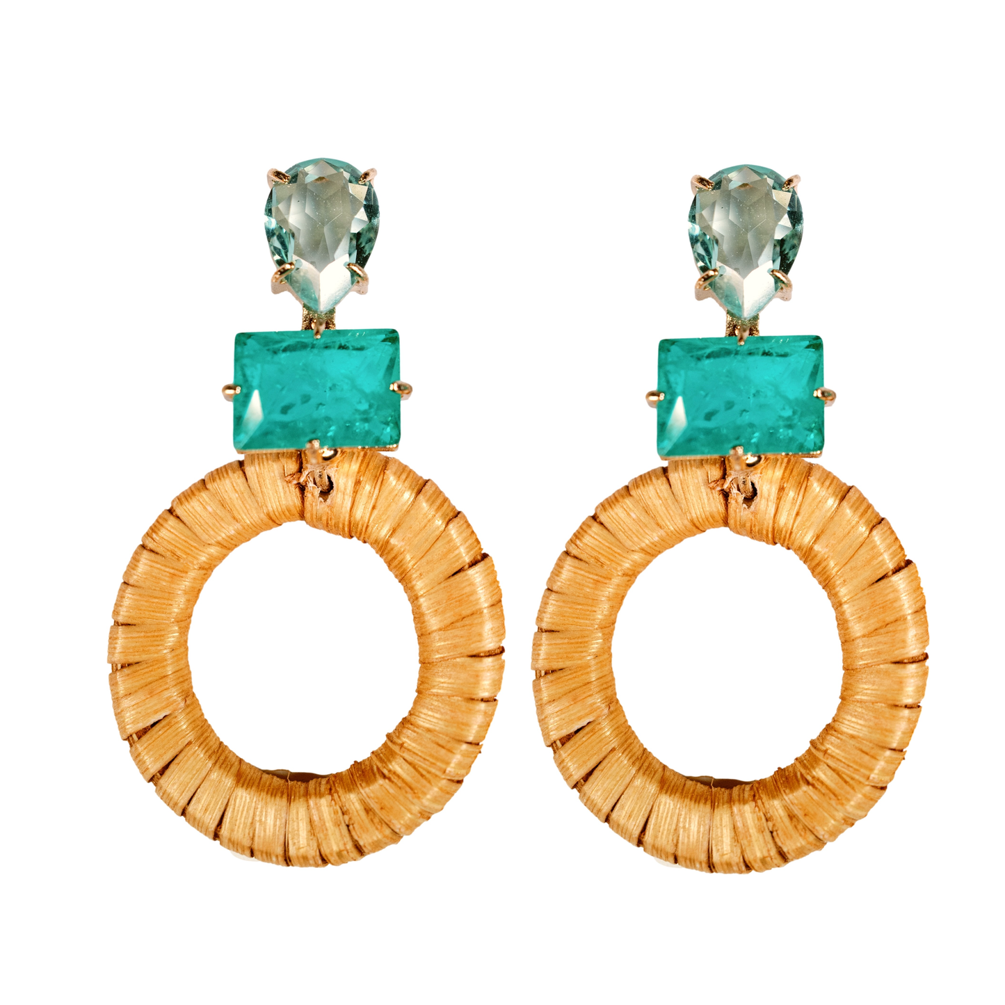 Turquoise Rattan Circle Drop Statement Earrings