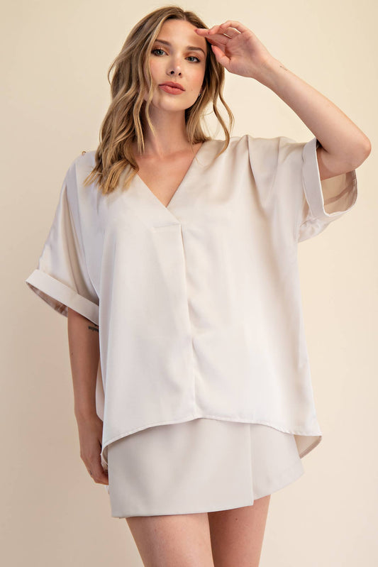 The Erica Hi Lo Blouse - Cream