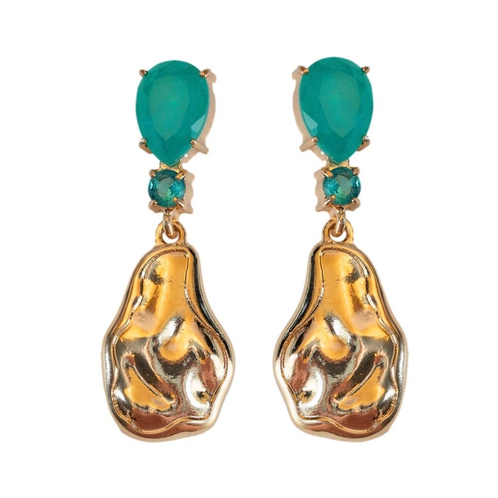 Sculpted Gold Turquoise Drop Statement Earrings