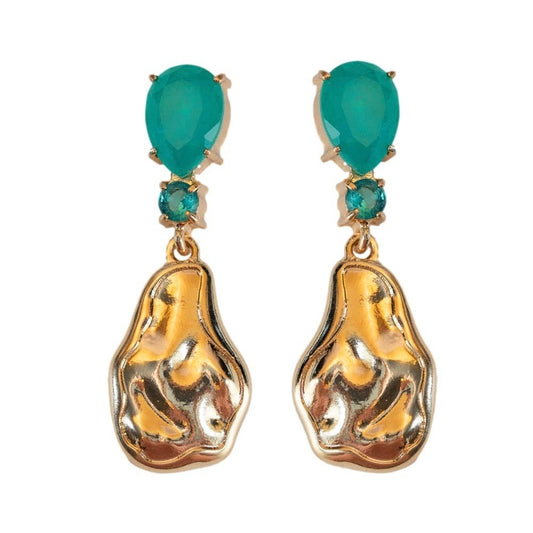Sculpted Gold Turquoise Drop Statement Earrings