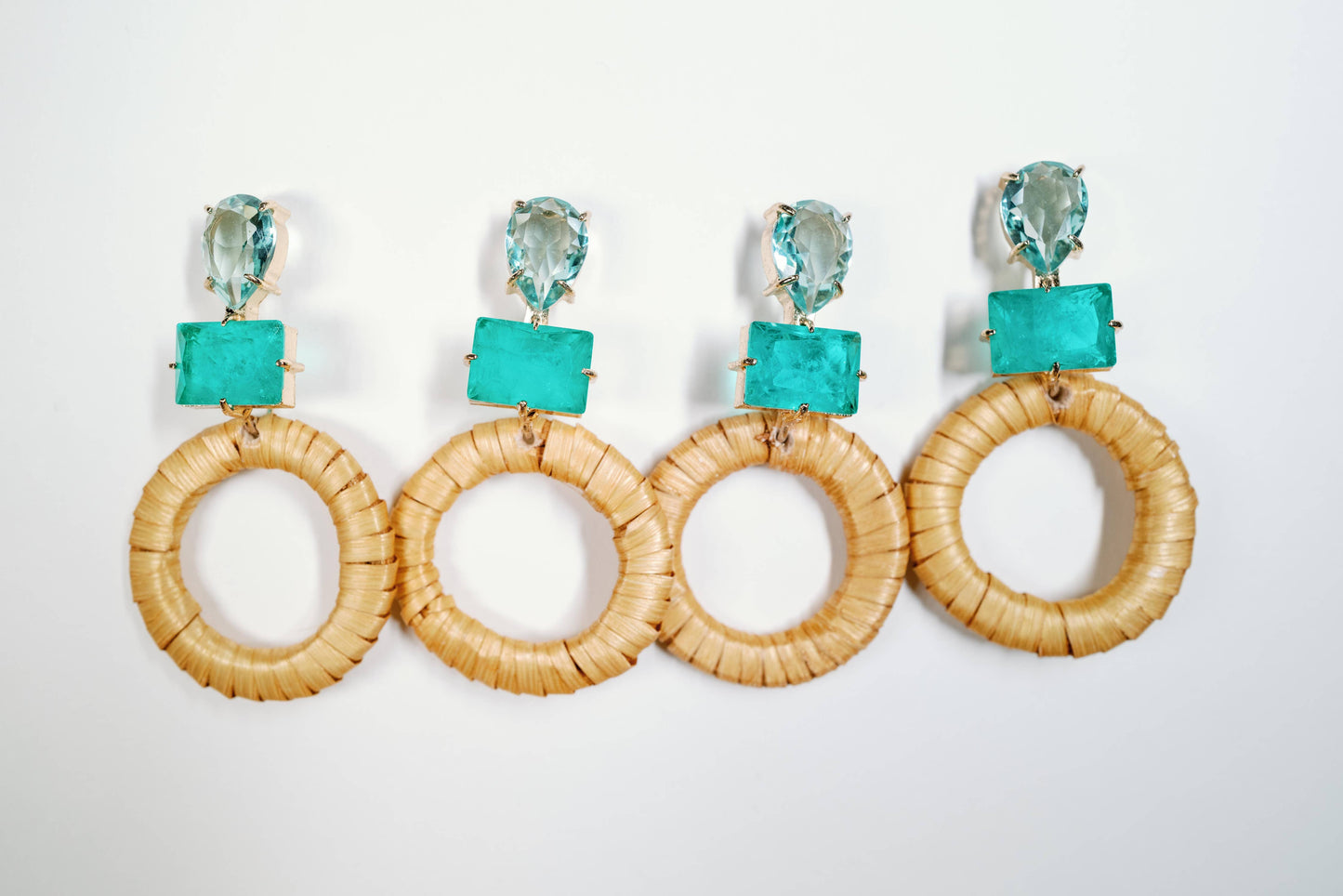 Turquoise Rattan Circle Drop Statement Earrings