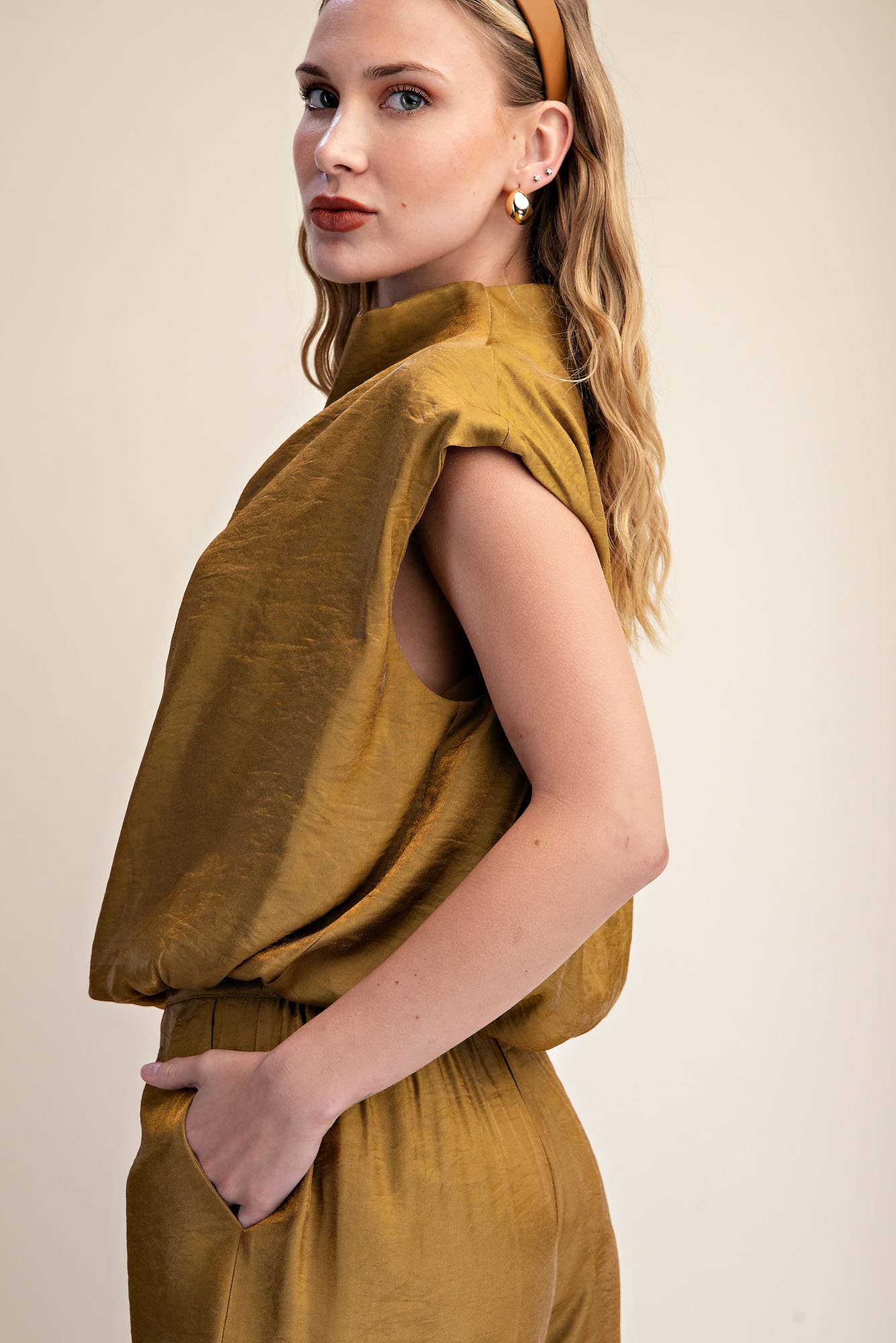 Mock Neck Top-Mustard