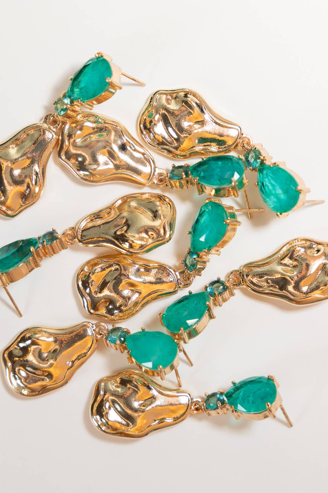 Sculpted Gold Turquoise Drop Statement Earrings
