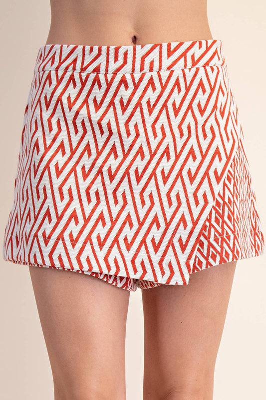 Geo Print Skort - Rust
