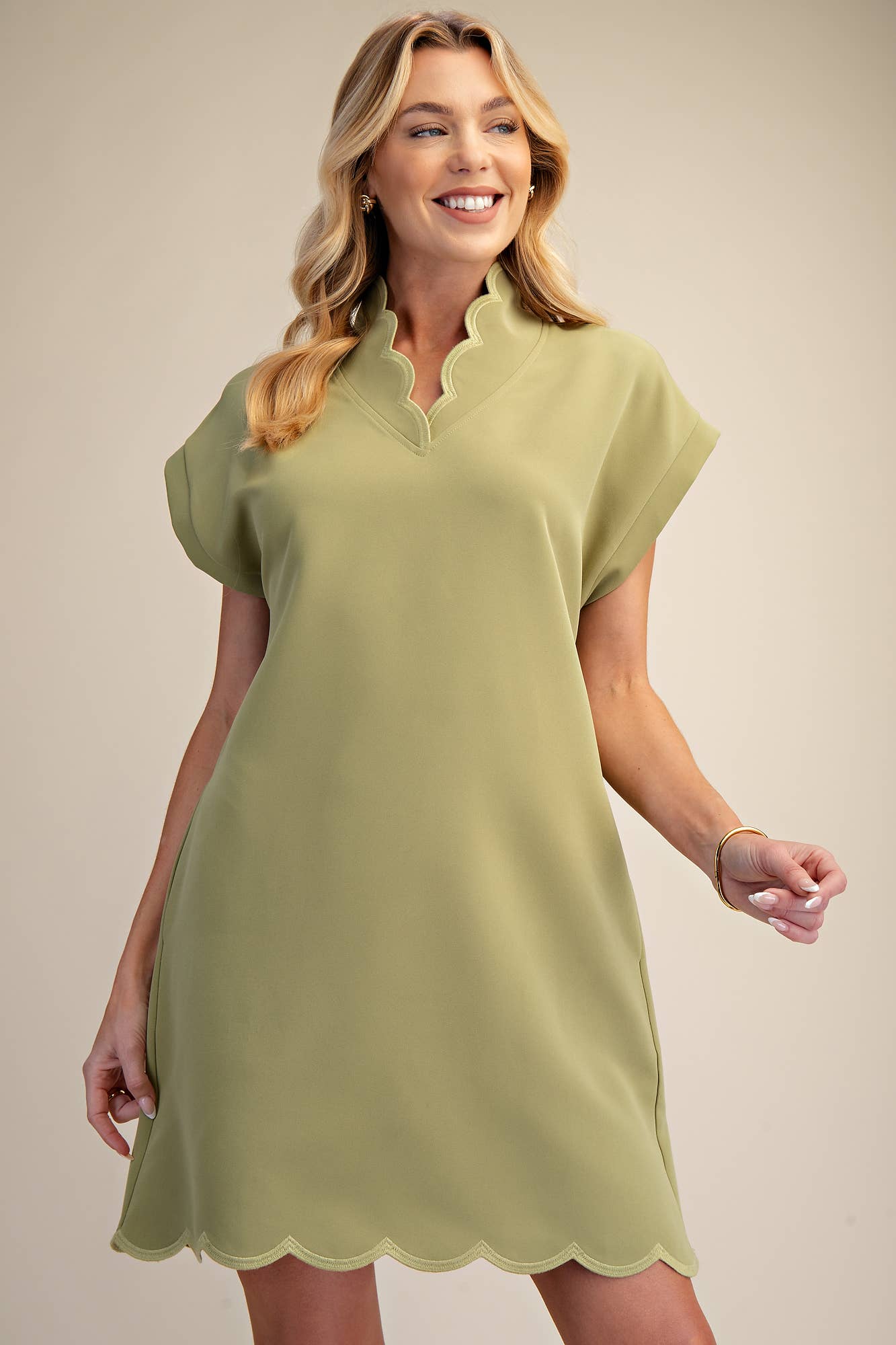 Pretty Scalloped Dress - Sage