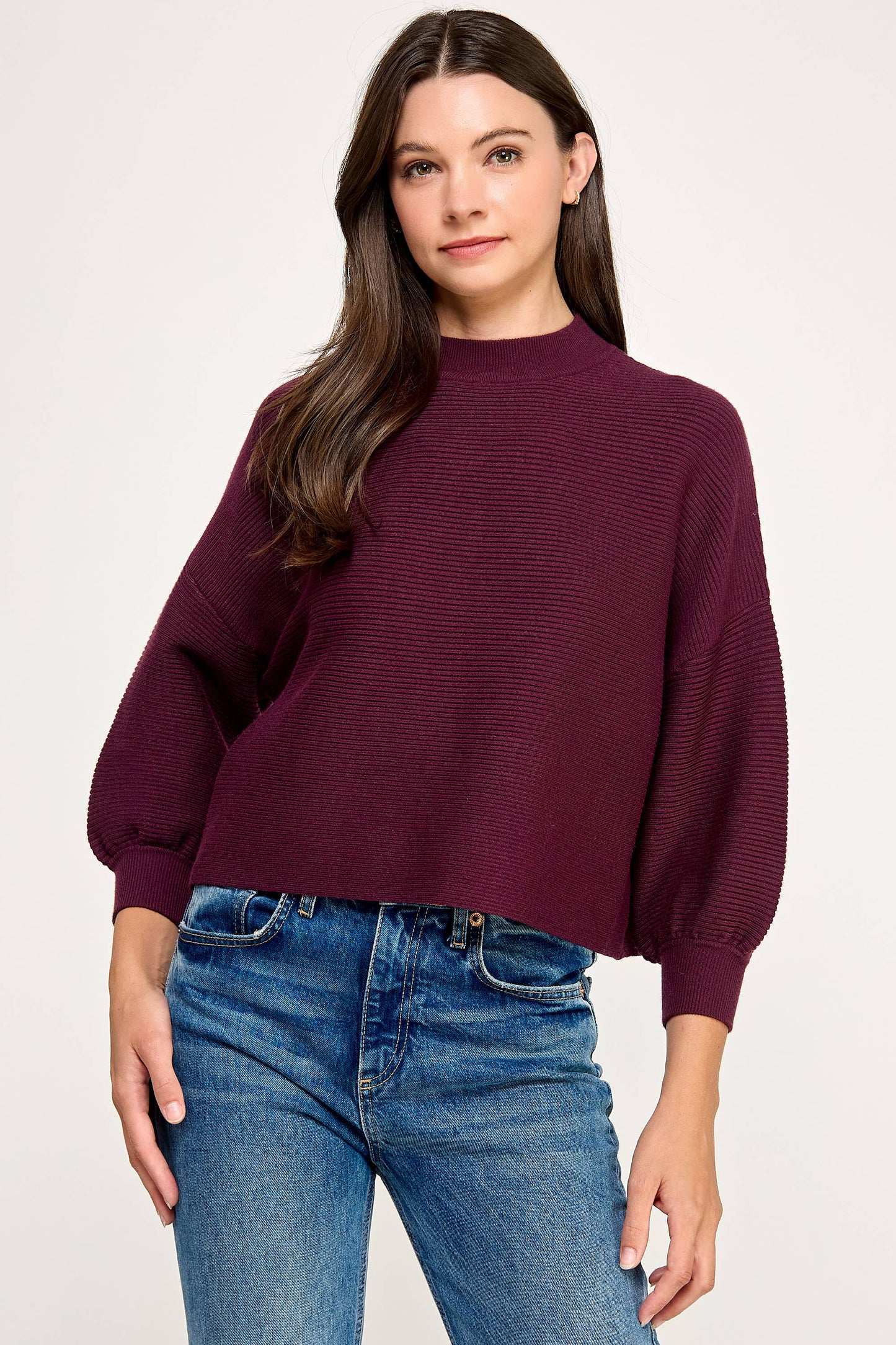 Balloon Sleeve Sweater - Merlot
