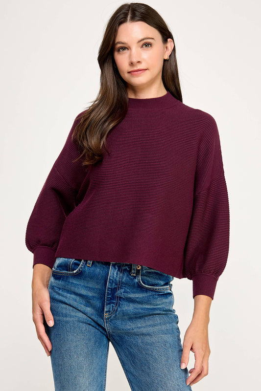 Balloon Sleeve Sweater - Merlot