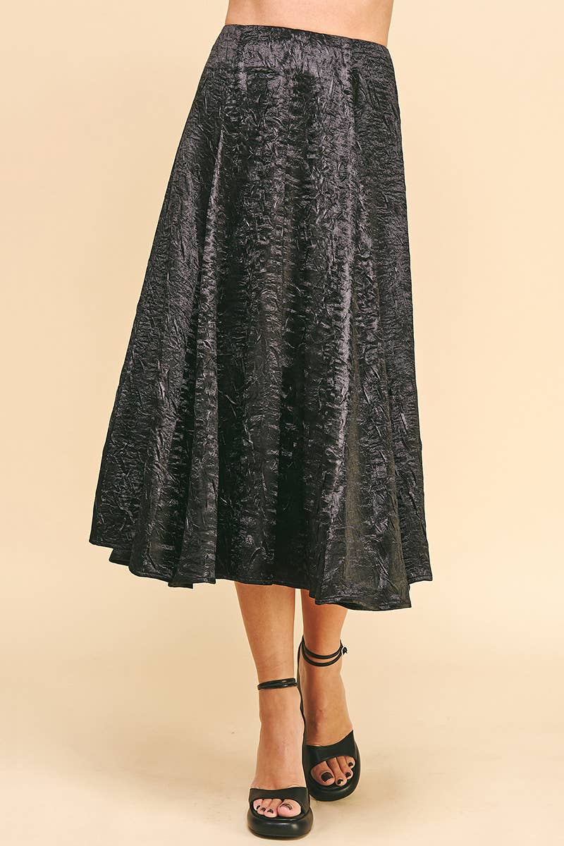 Textured Satin Skirt - Black