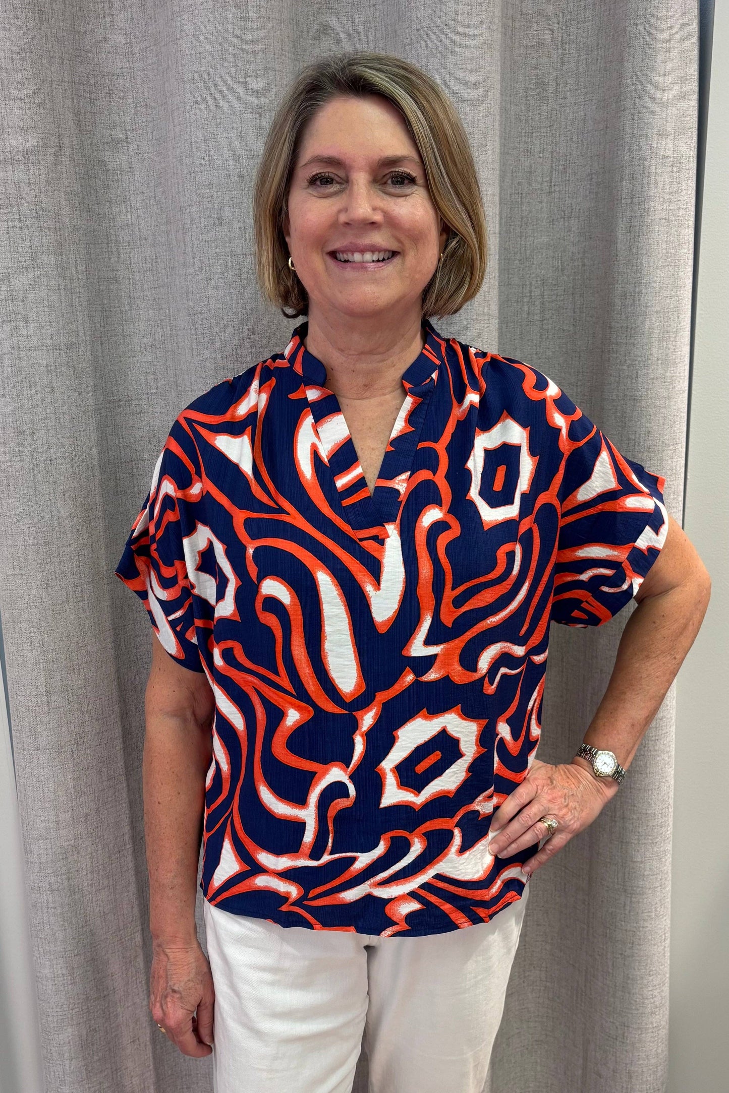 Geometric Top - Navy & Orange 