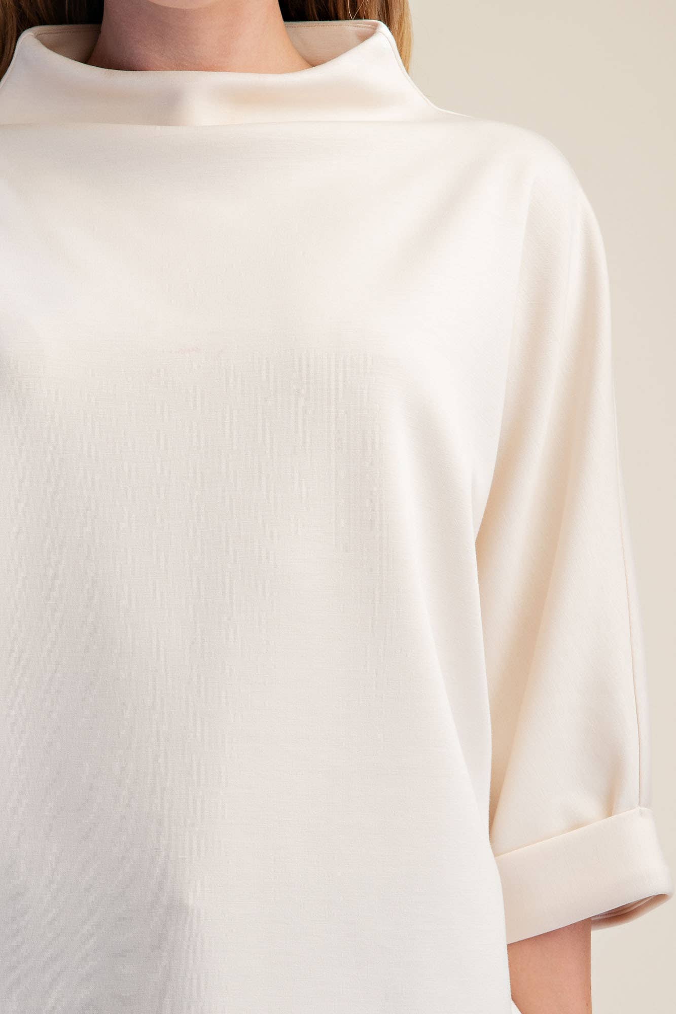 Mock-Neck 3/4 Sleeve Top: Ivory