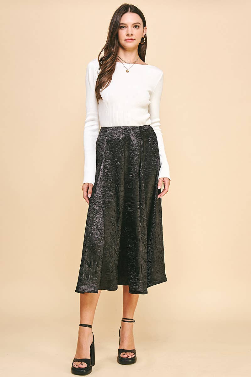 Textured Satin Skirt - Black