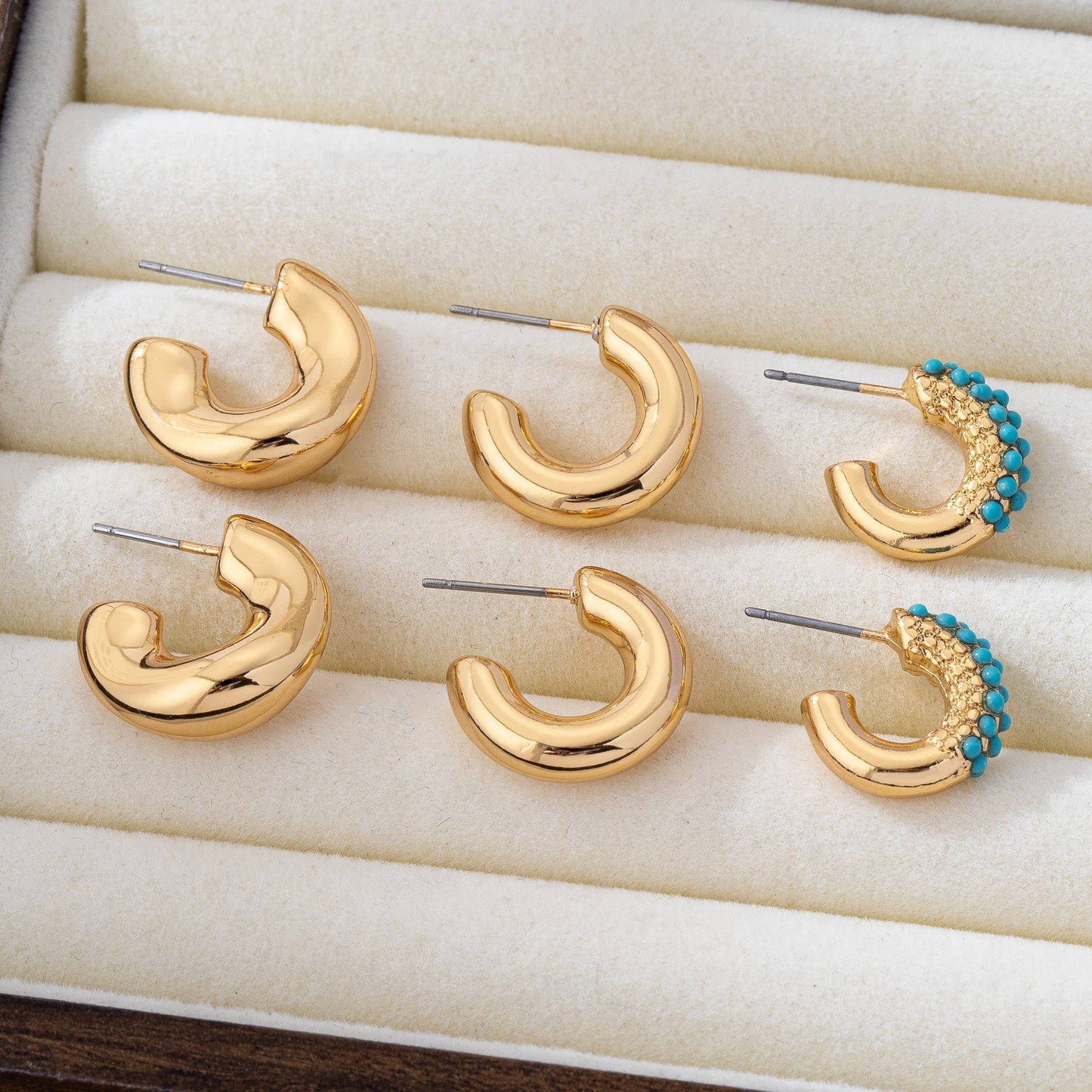 Turquoise Enamel Hoop Trio Earring Set