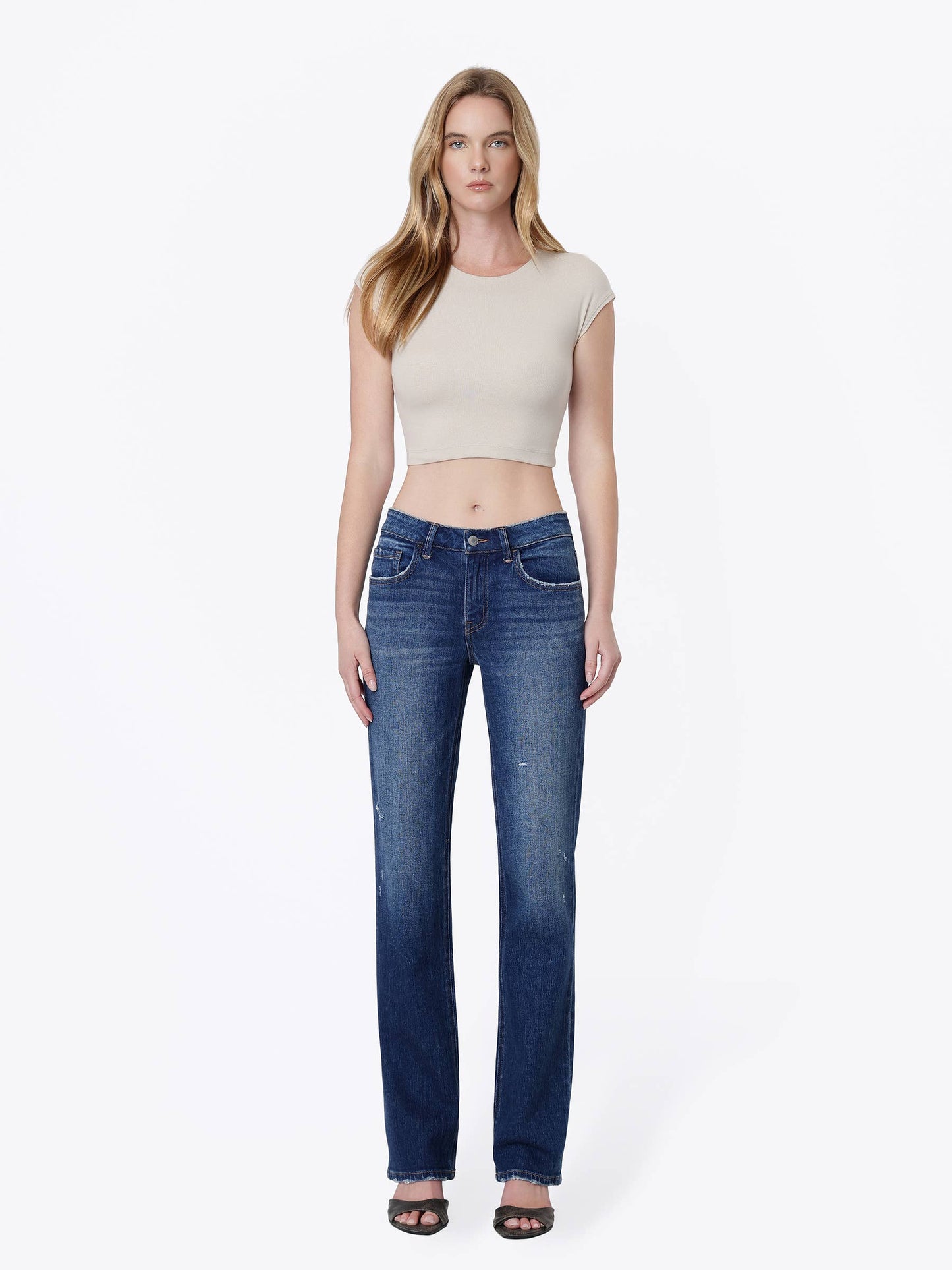 Mid Rise Dark Straight Jeans