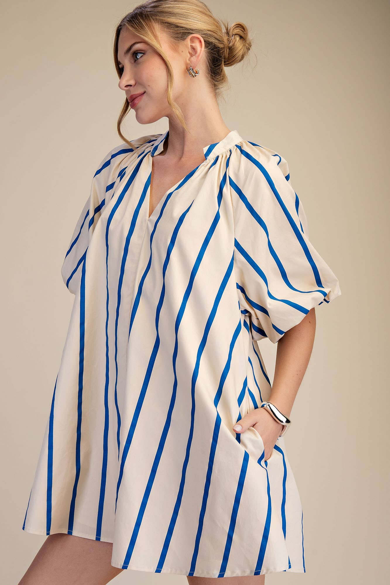 Puff-Sleeve Mini Dress: Royal