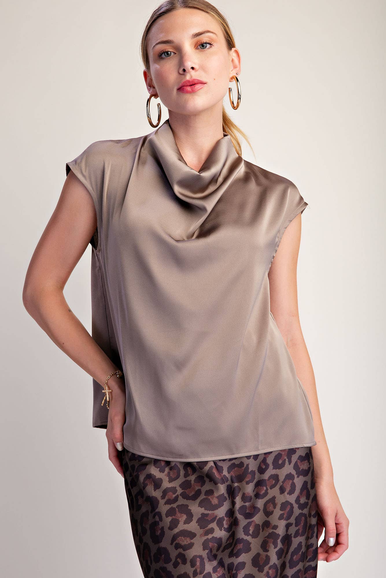 Cowl Neck Top : Mocha