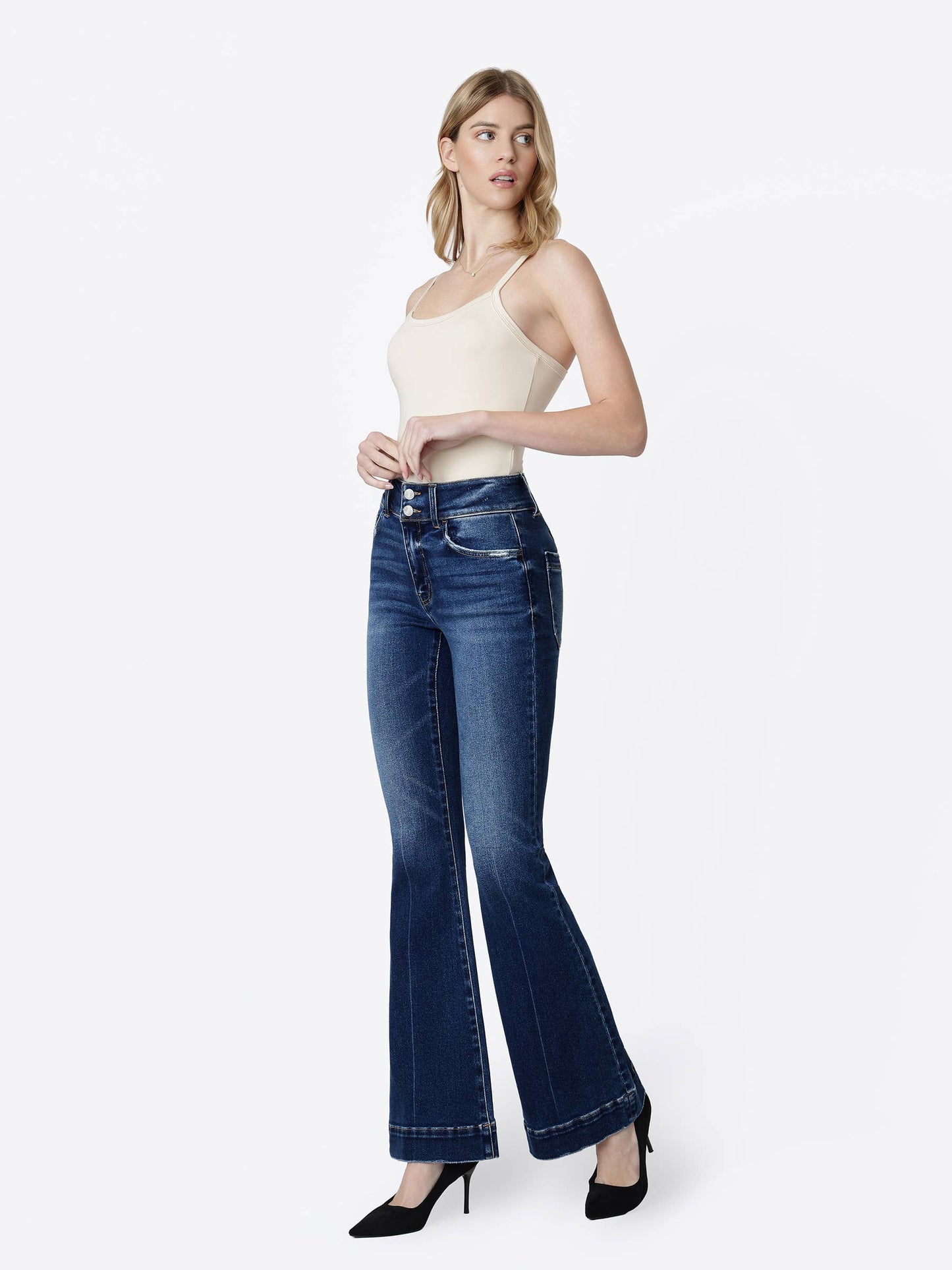 High Rise Yoke Flare Jeans