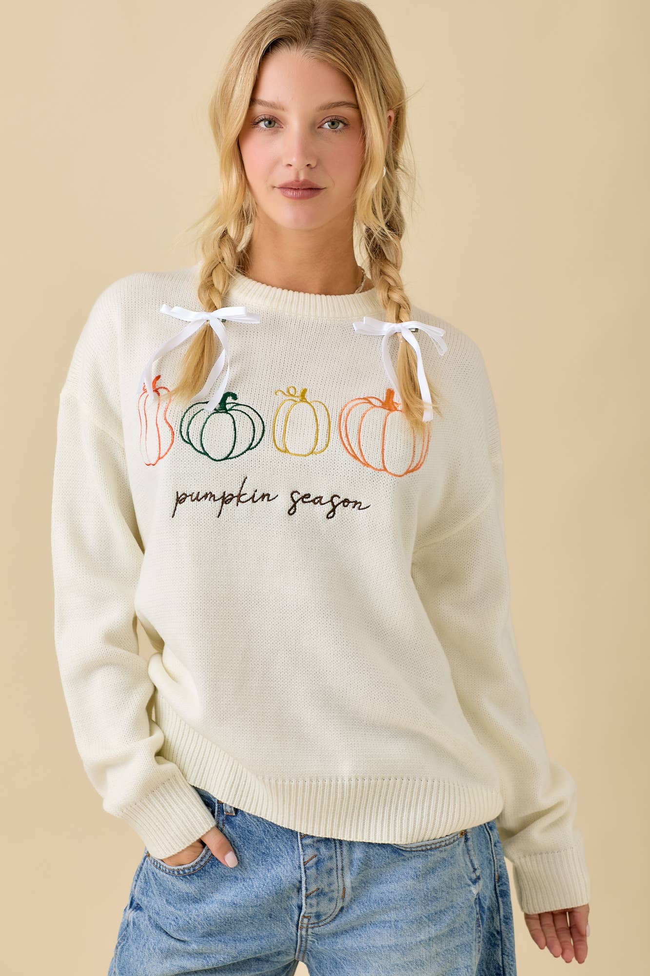 Pumpkin Embroidered Sweater