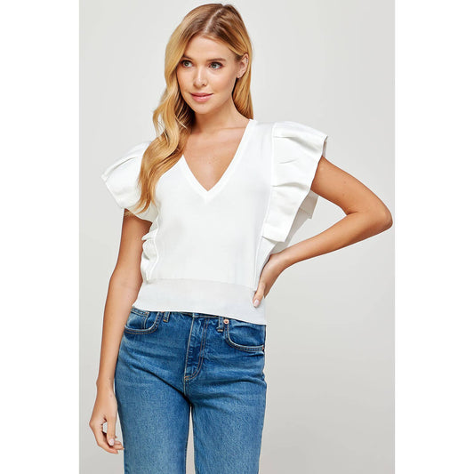 Pleated Knit Top - White