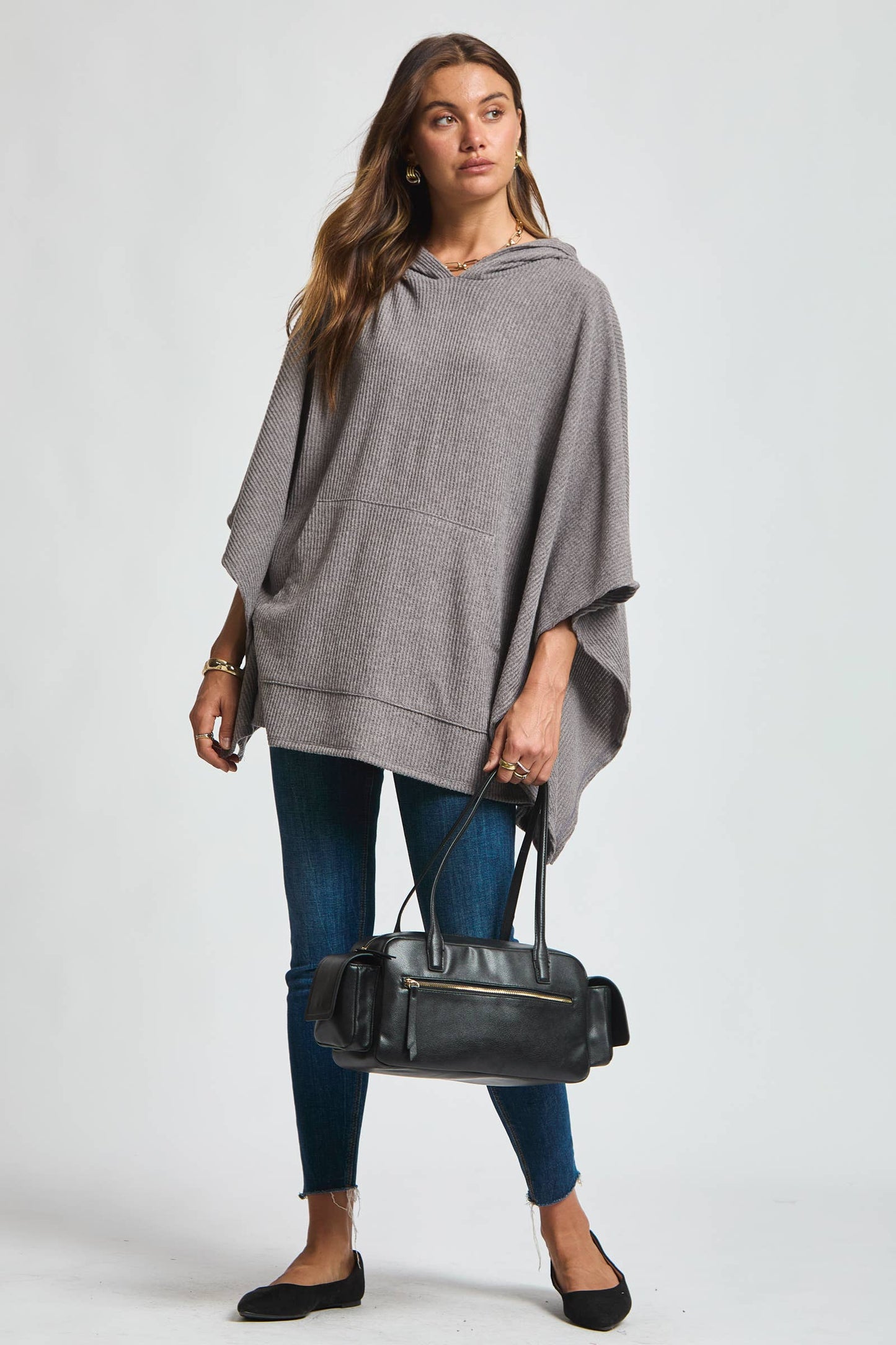 Ribbed Knit Poncho Top - Olive