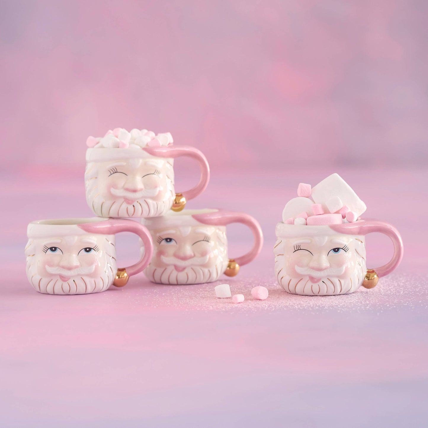 Glitterville Papa Noel Pink Mug 5.5" x 3"