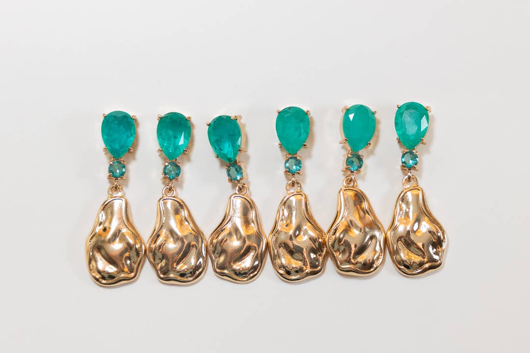 Sculpted Gold Turquoise Drop Statement Earrings