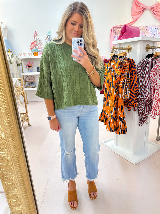 Cable Knit Sweater - Olive