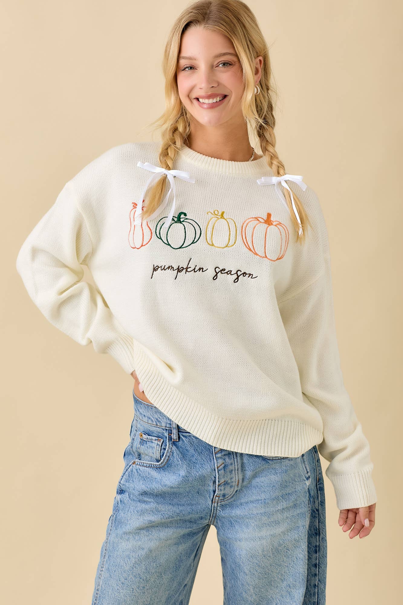 Pumpkin Embroidered Sweater