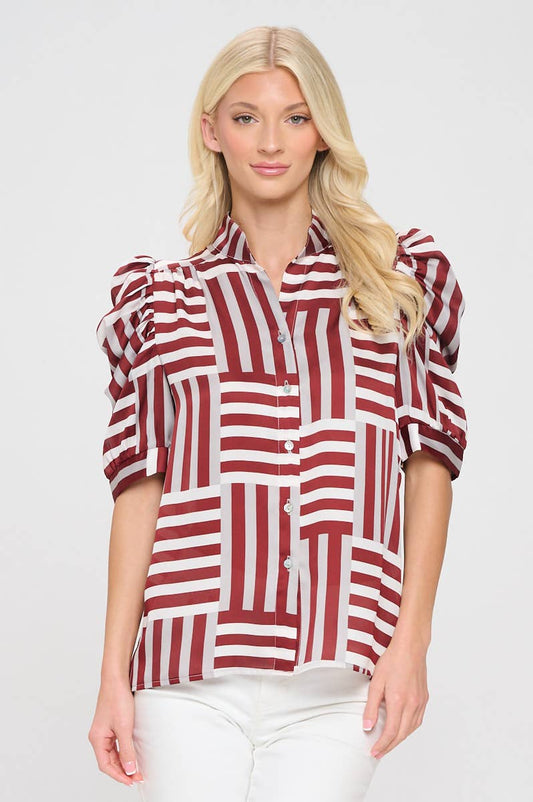 Adia Top - Crimson Stripes