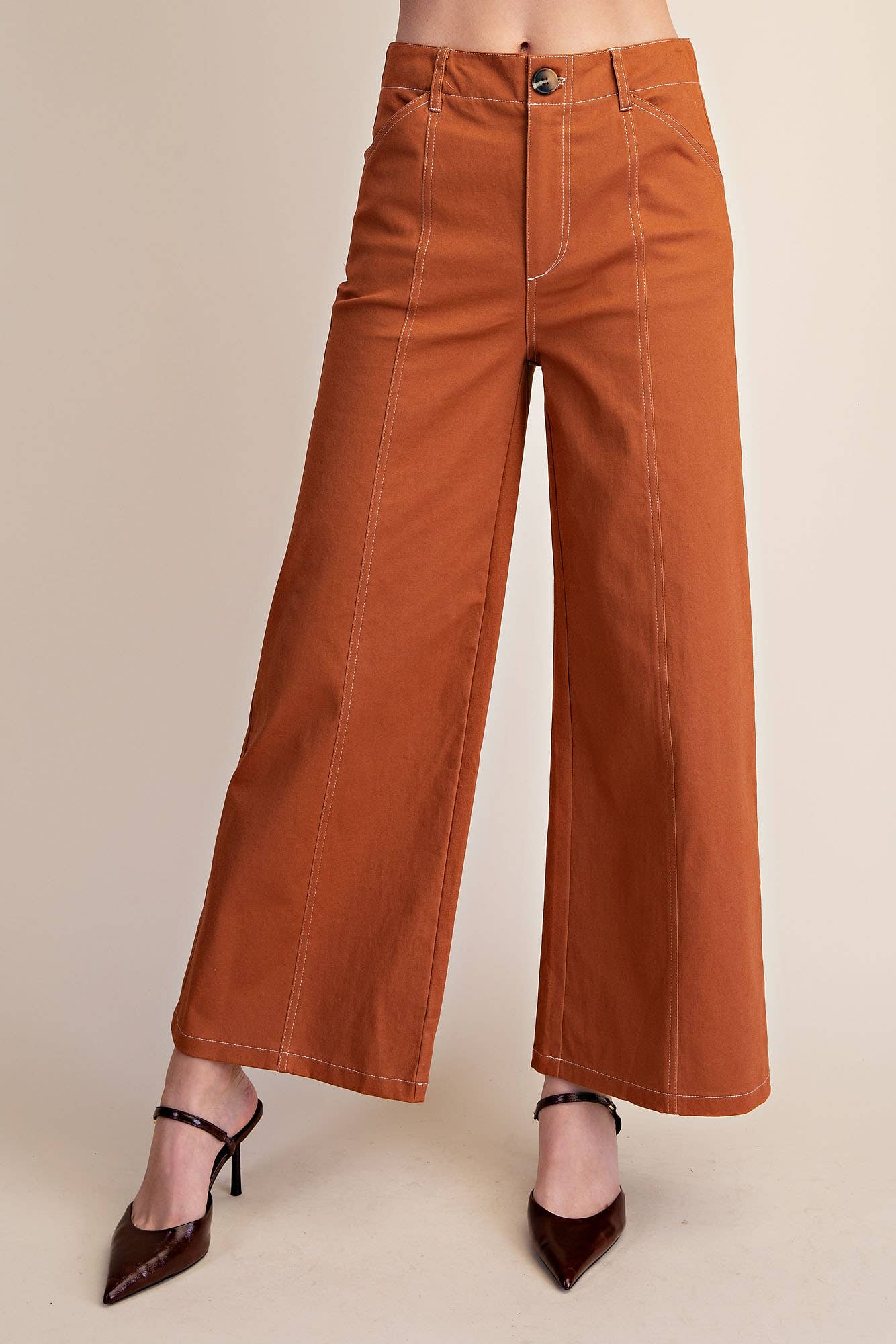 High Rise Stretch Wide Leg Pants: Camel