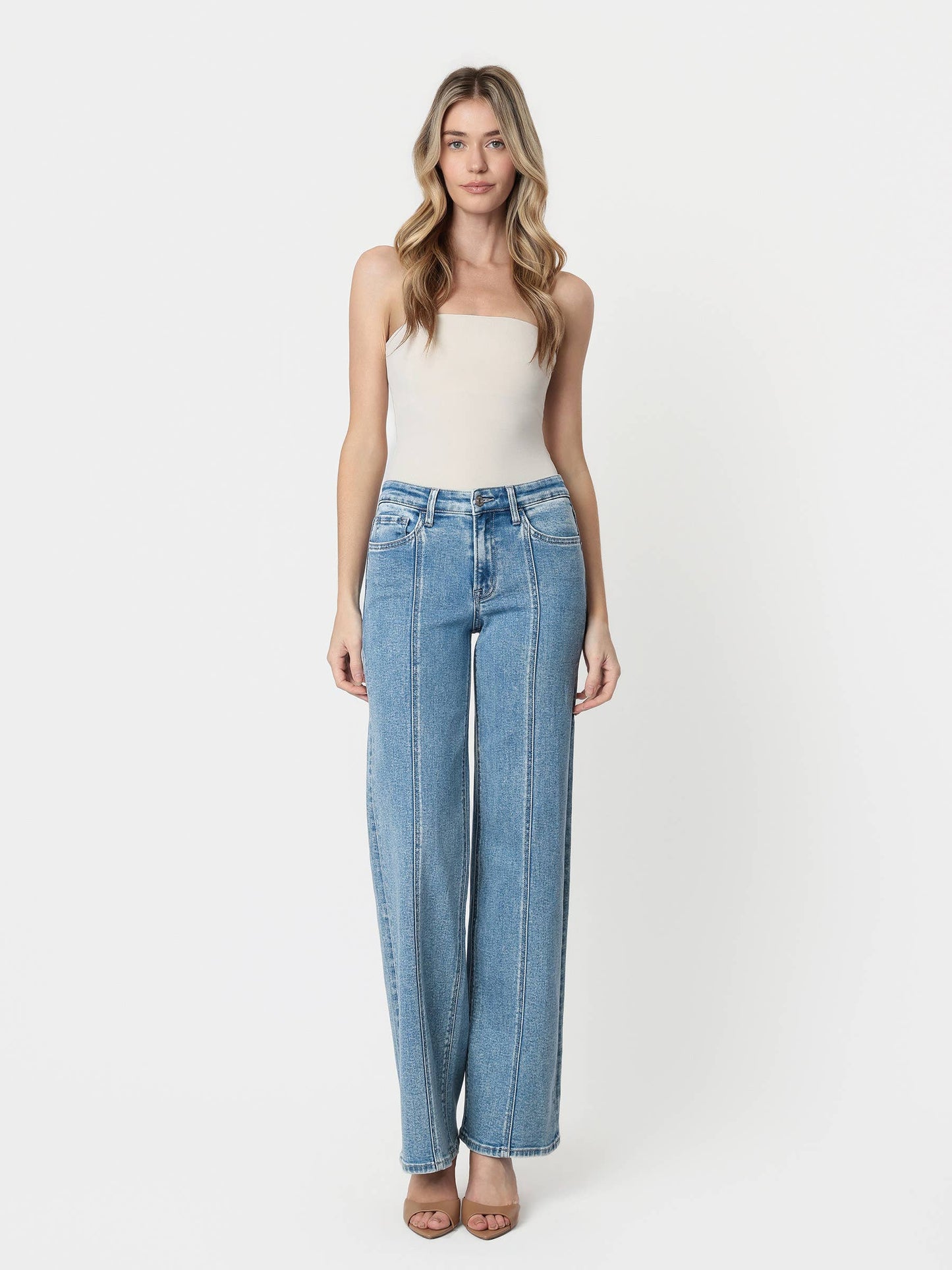 High Rise Panel Wide Leg Jeans